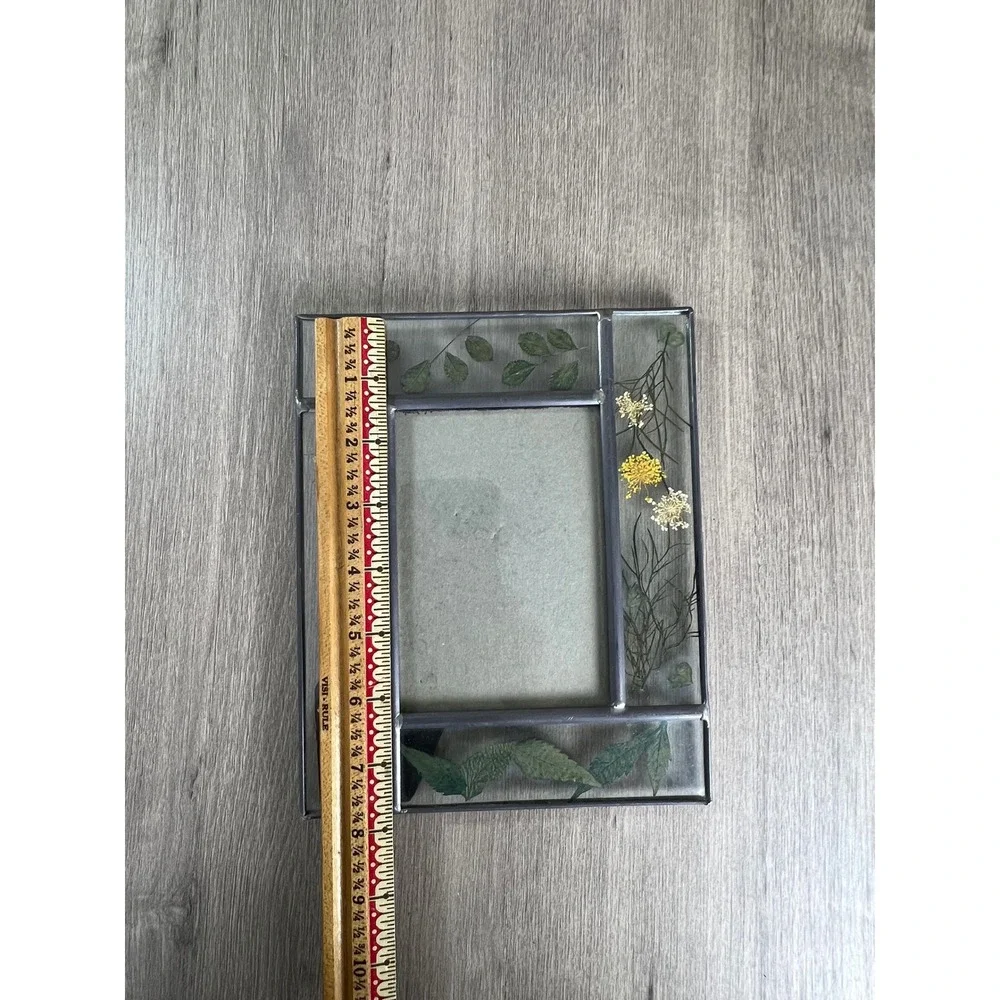 Pressed Flower Glass Picture Frame Vintage Metal Solder Botanical Cottagecore